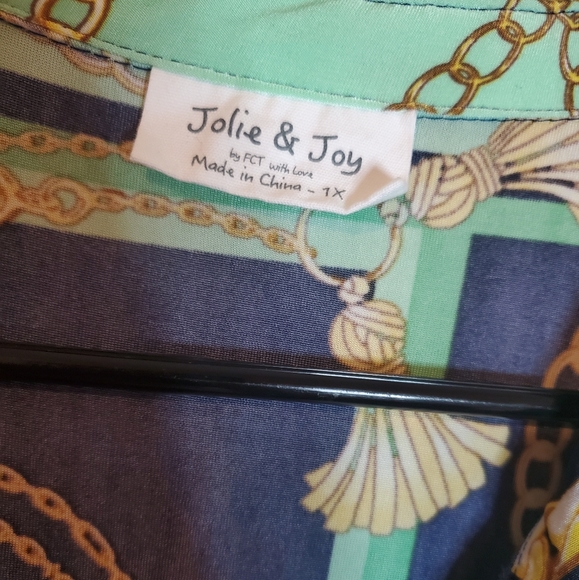 Rainbow Plus Size Chain Pattern Button Down Shirt Dress, Green-1X - Picture 4 of 6